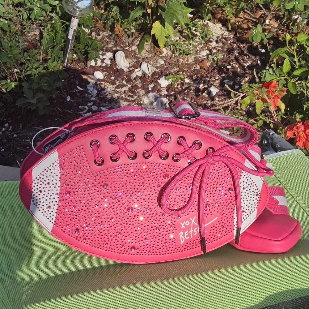 Betsey Johnson Pink and White Football Crossbody with Lace Details - Picture 4 of 7